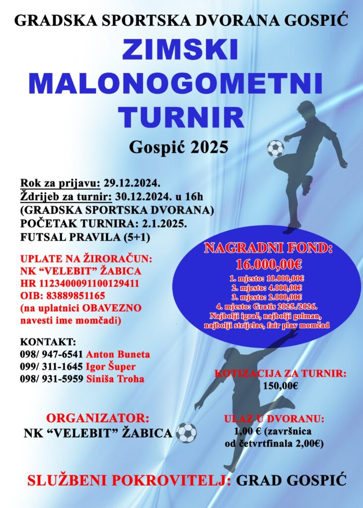 ZAVRŠNICA ZIMSKOG MALONOGOMETNOG TURNIRA U GOSPIĆU