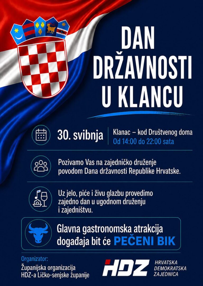 Proslava Dana državnosti u Klancu:  HDZ Ličko-senjske županije 30. svibnja organizira veliko druženje građana