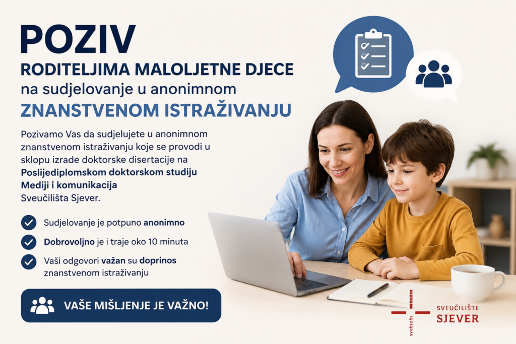 POZIV RODITELJIMA MALOLJETNE DJECE: SUDJELUJTE U ANONIMNOM ISTRAŽIVANJU
